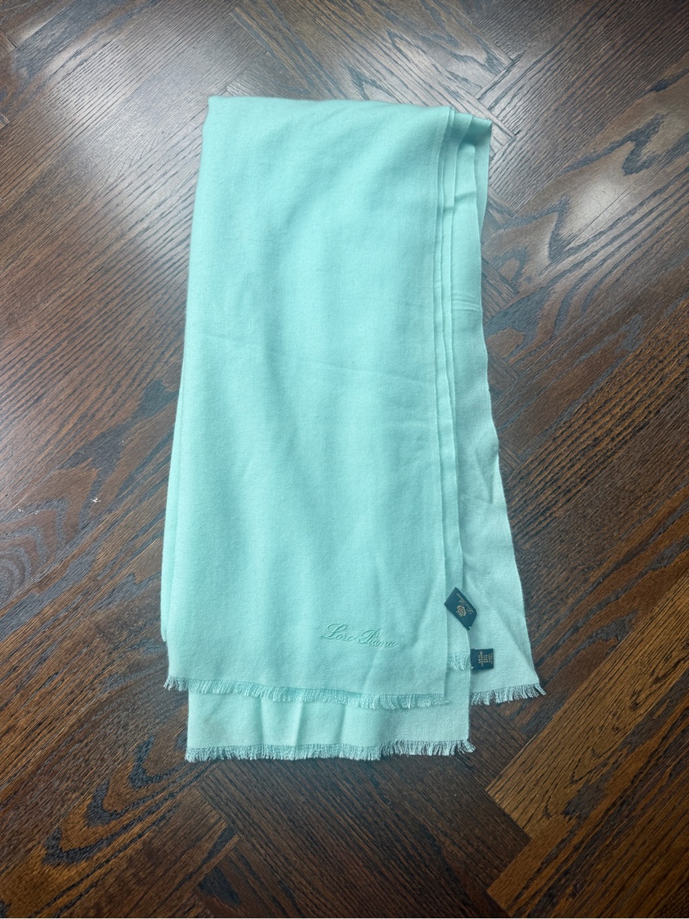 Loro Piano with Embroidered Logo oversized mint green cashmere silk Shawl wrap